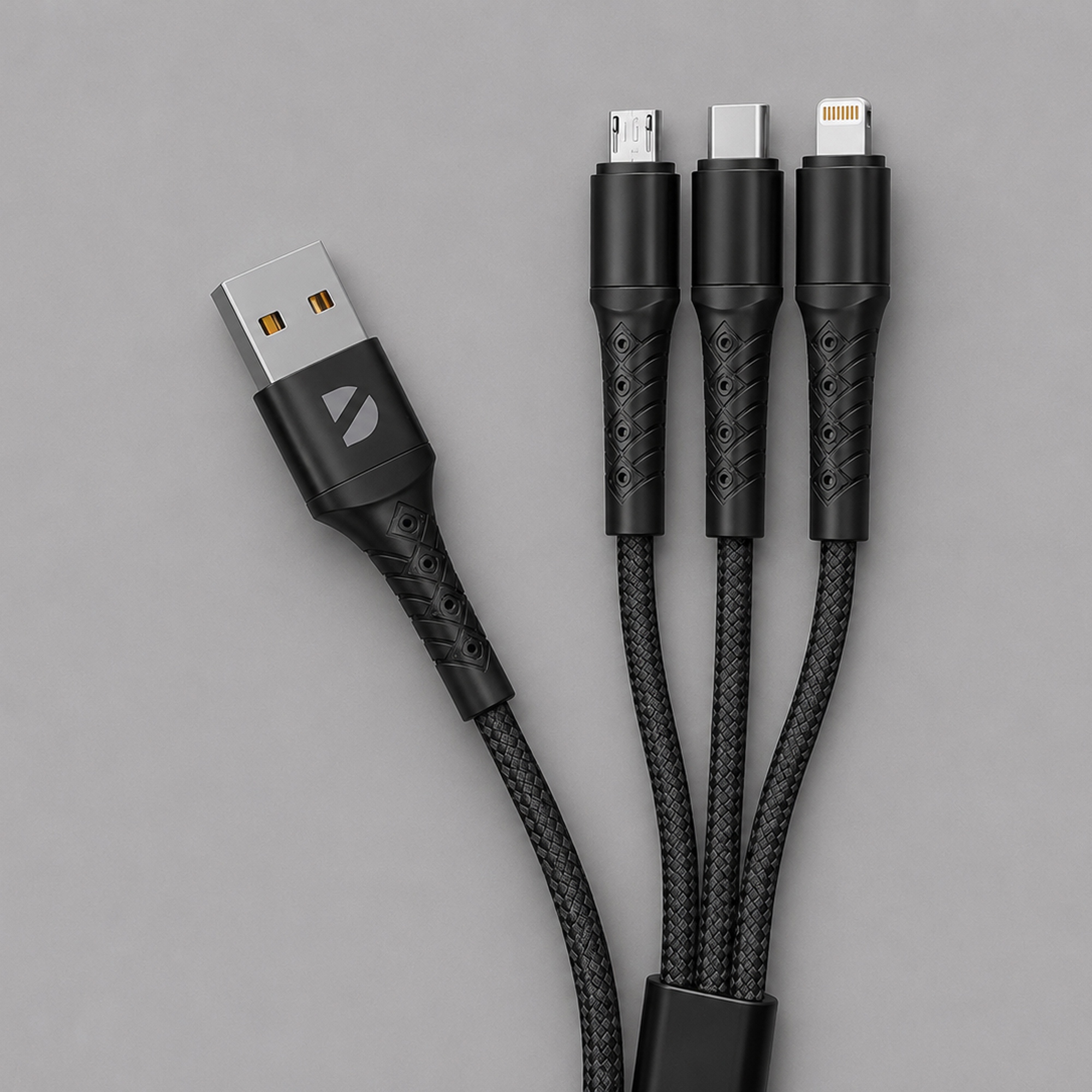 Дата-кабель Armor 3 в 1: micro USB, USB-C, Ligthning, 1.2м, черный, Deppa