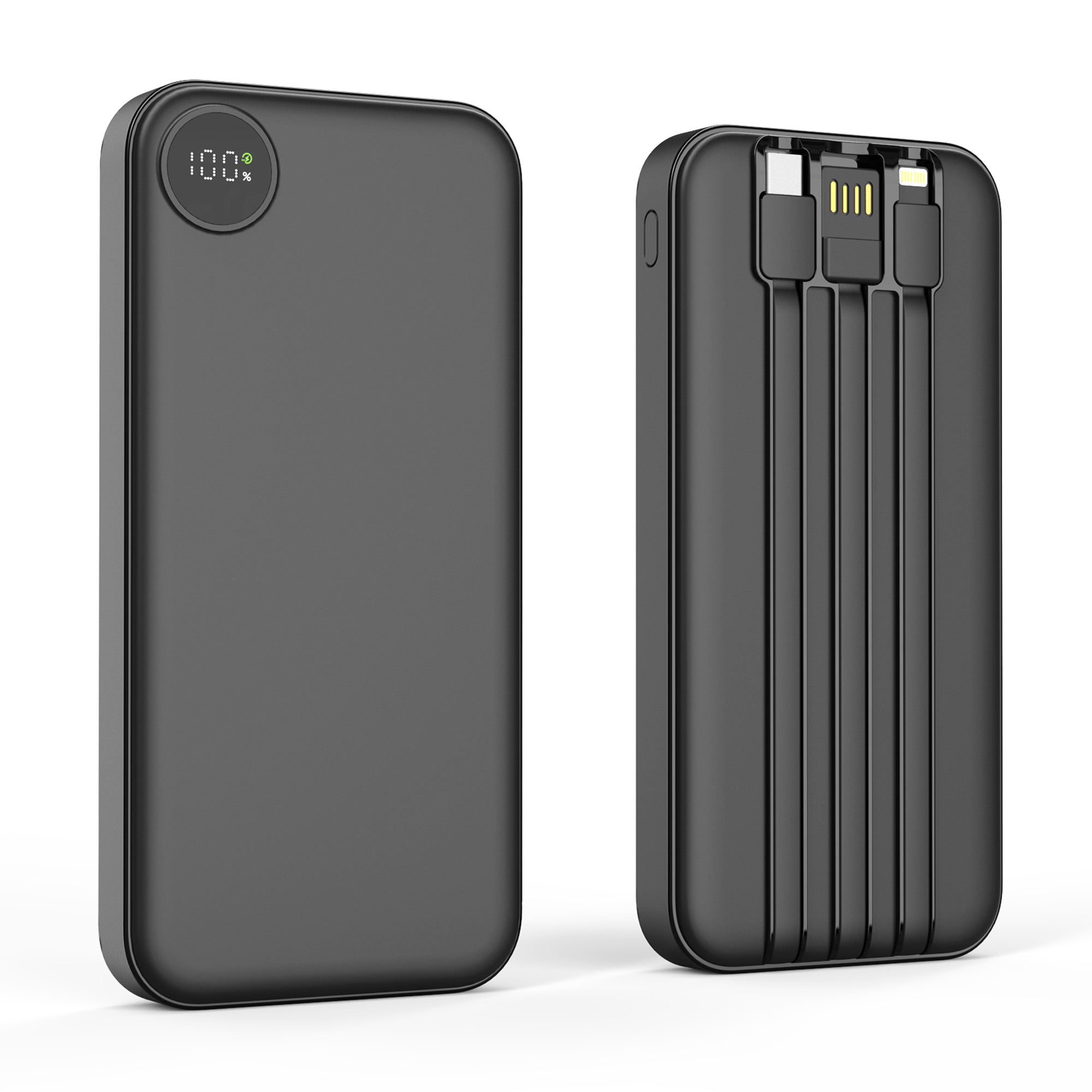 Зарядное устройство "Форт" 10000 mAh с подсветкой логотипа, встроенными кабелями и цифровым индикатором заряда фото на сайте Print Logo.