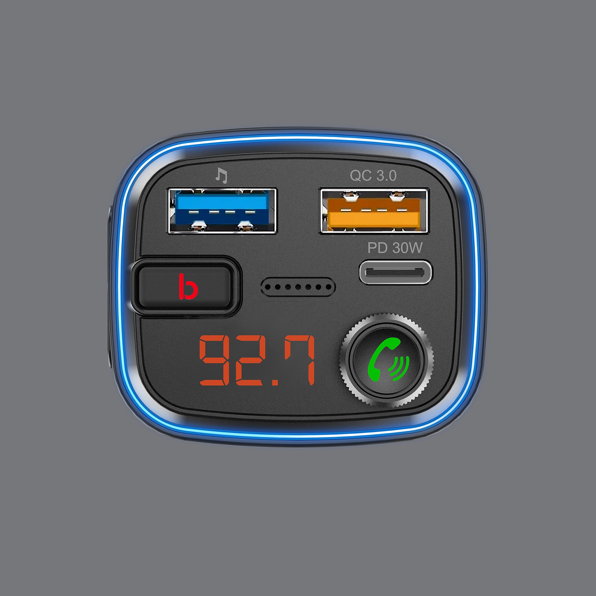 FM-трансмиттер Wave Pro, QC/PD, LED, 48Вт, ENC, Bass boost, черный, Deppa