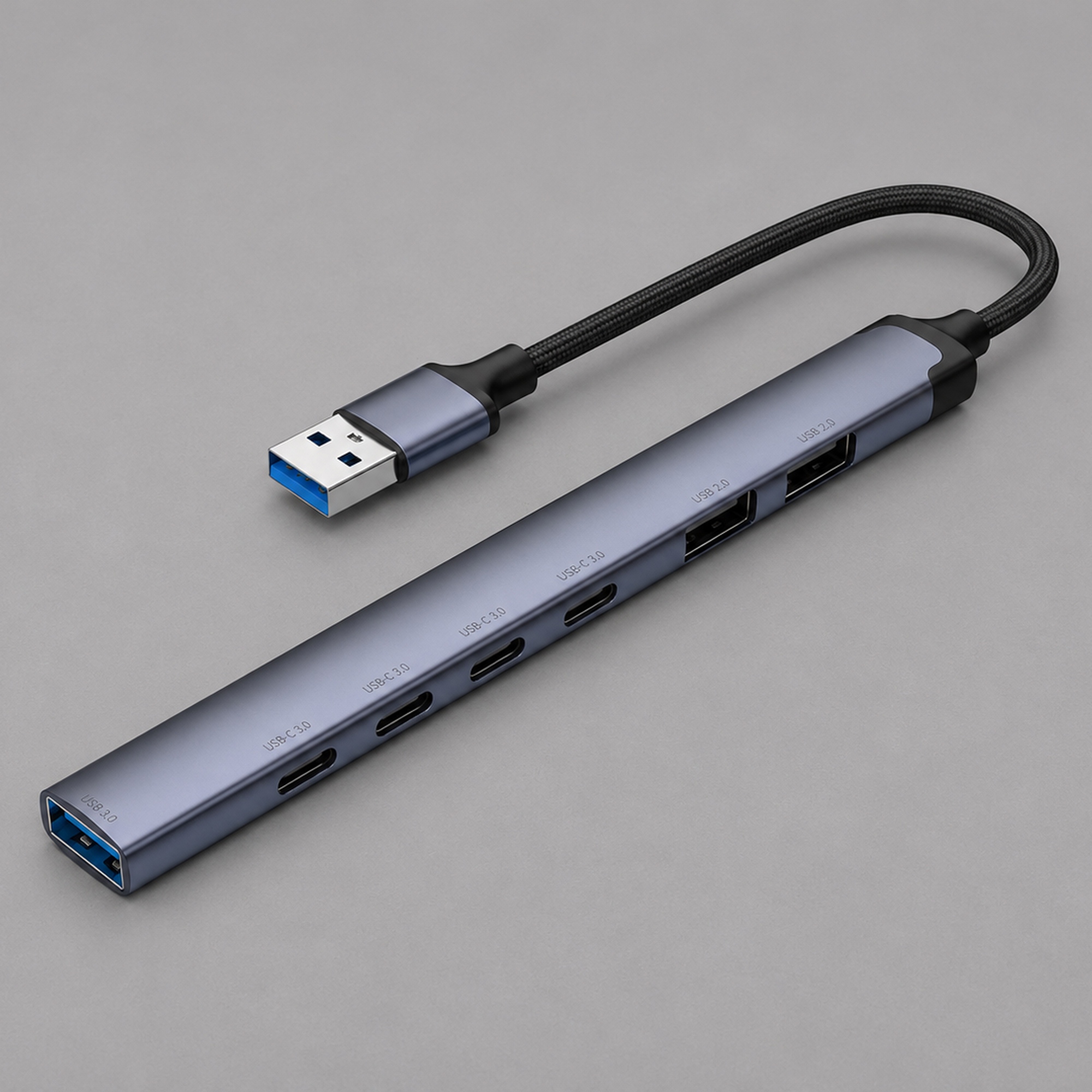 USB-хаб USB-A 3.0 + 2xUSB-A 2.0 + 4xUSB-C, серый, Deppa