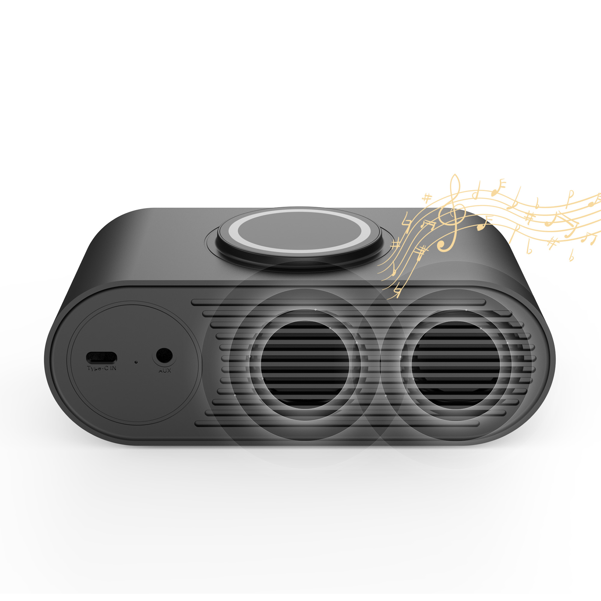 Настольные часы "Smart Hub" с bluetooth колонкой 5Вт, беспроводной (15W) зарядкой и подсветкой логотипа фото на сайте Print Logo.