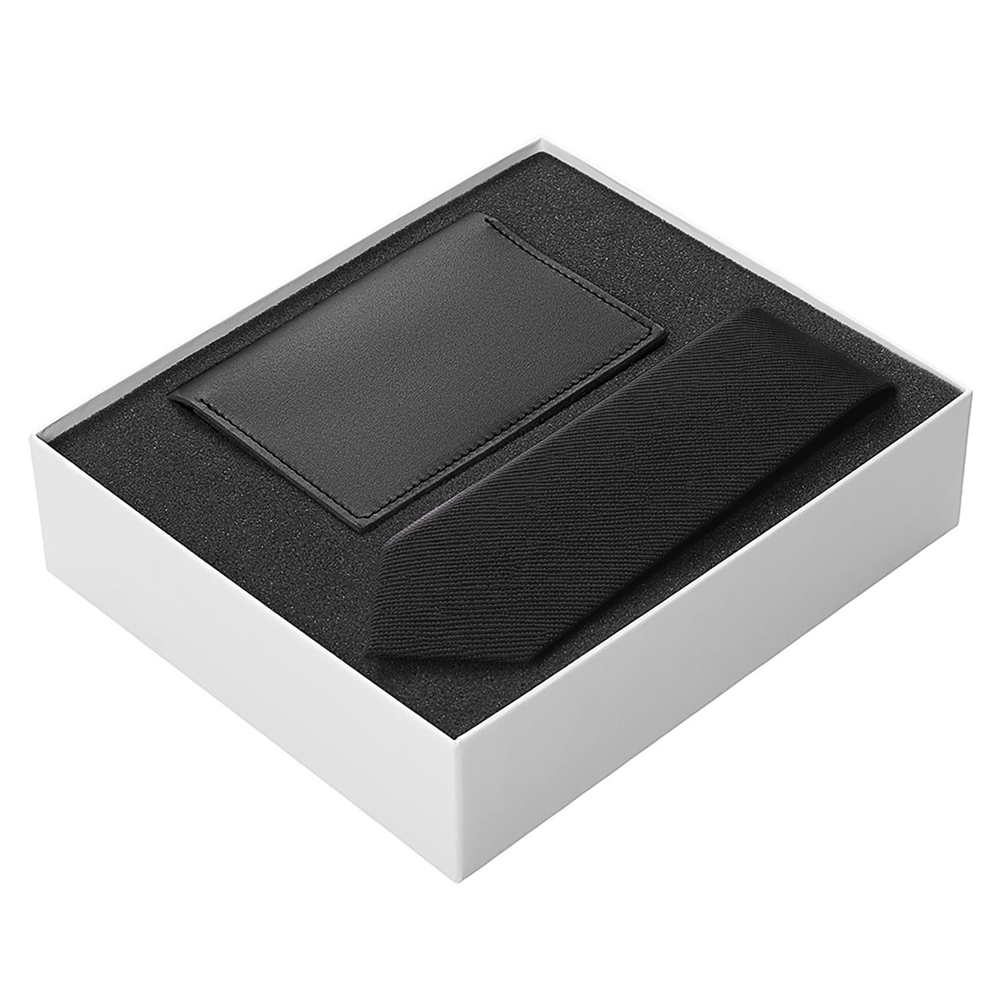 Подарочный набор Long River: обложка для паспорта (без лого Long River), галстук (черный), белая коробка