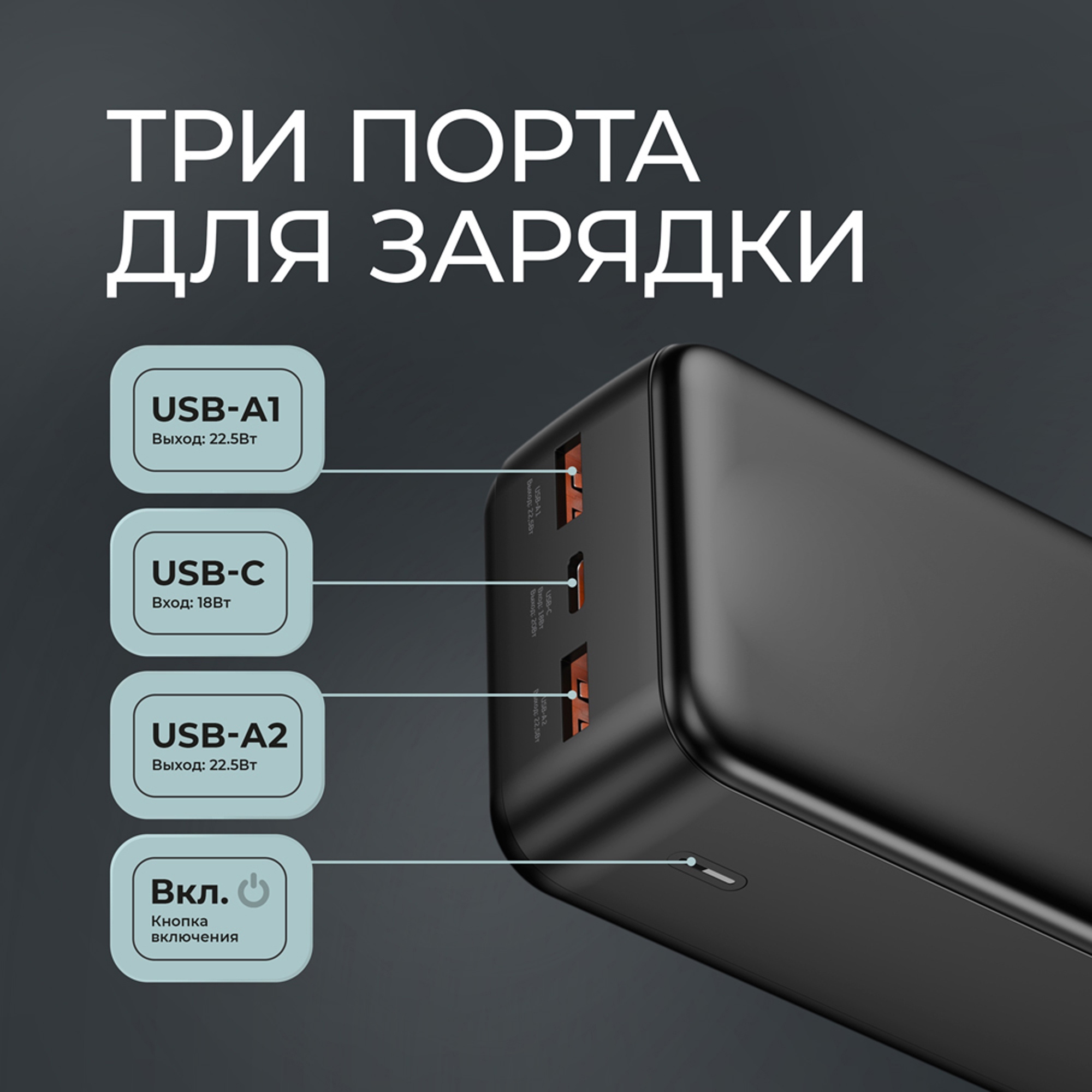 Внешний АКБ NRG Turbo V4 30000 мА-ч, дисплей, черный, Deppa