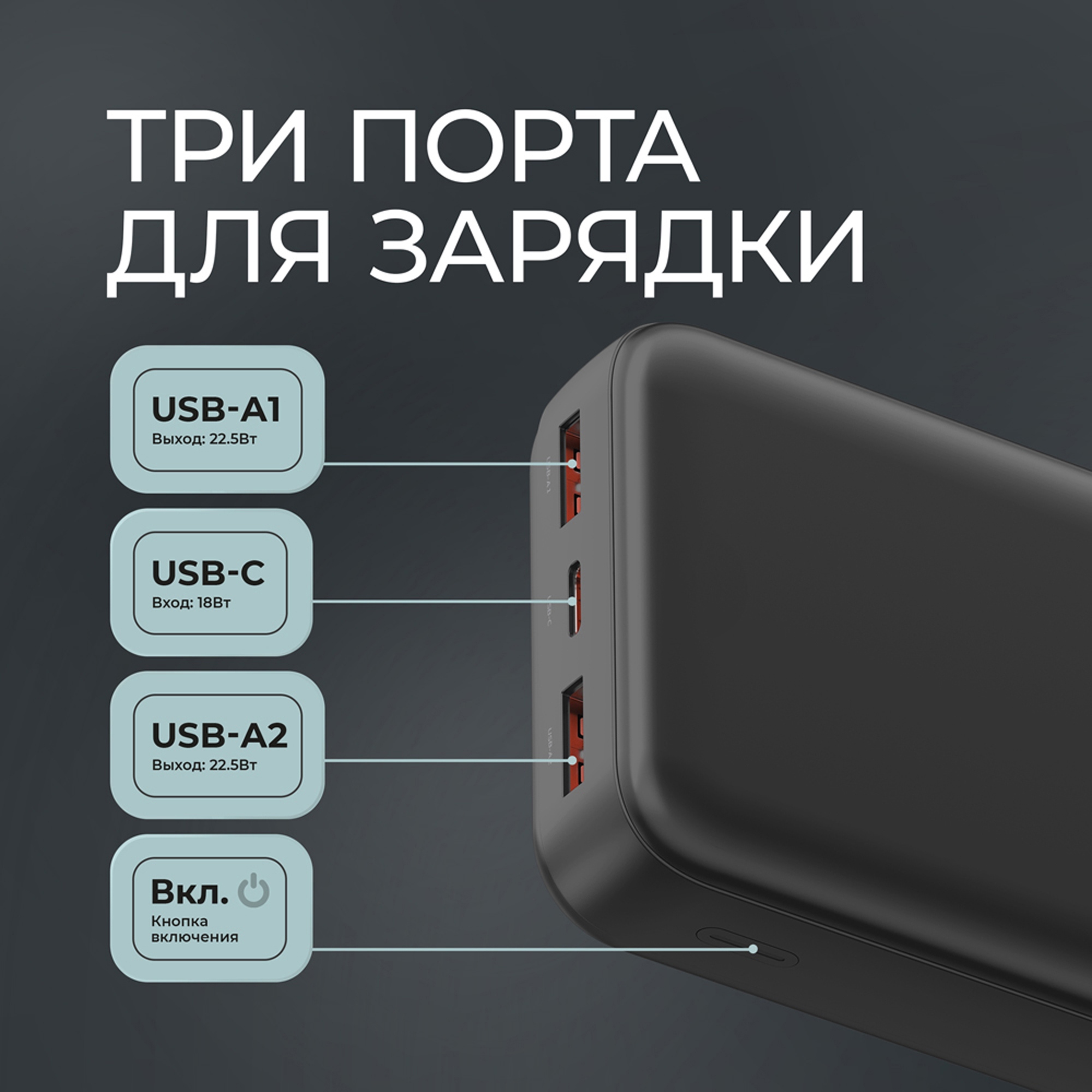 Внешний АКБ NRG Turbo V4 20000 мА-ч, дисплей, черный, Deppa