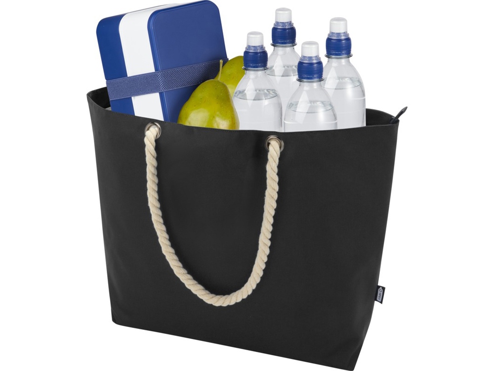 Panama пляжная эко-сумка-холодильник из переработанного материала, с ручками-шнурками 23L, сплошной черный