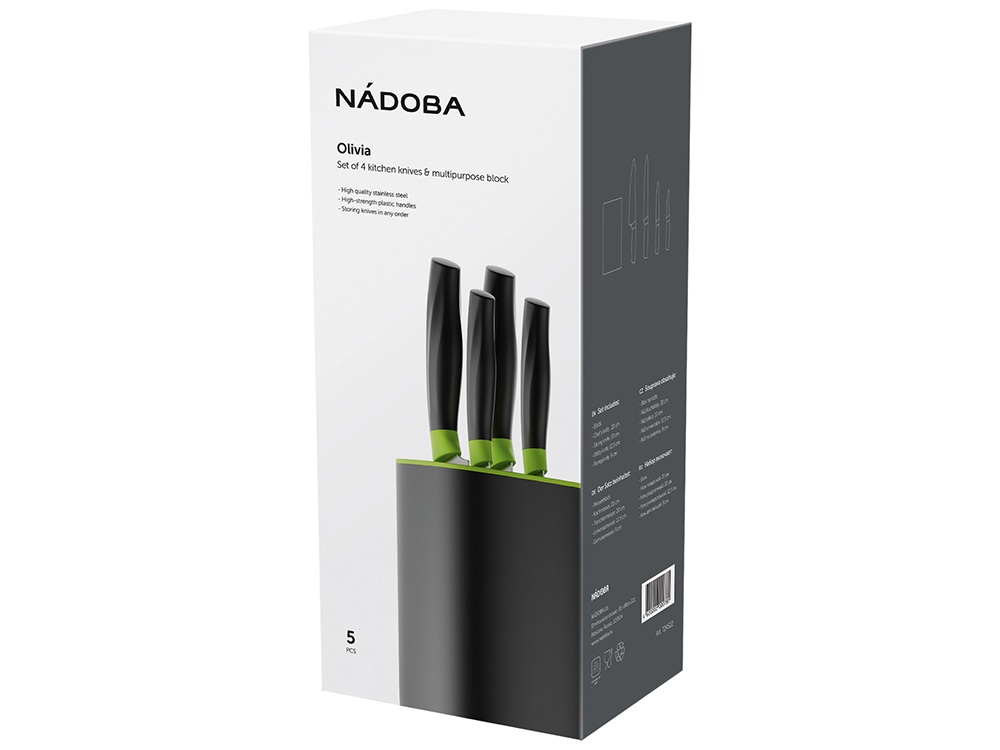 Набор из 4 кухонных ножей в универсальном блоке,  NADOBA, серия OLIVIA