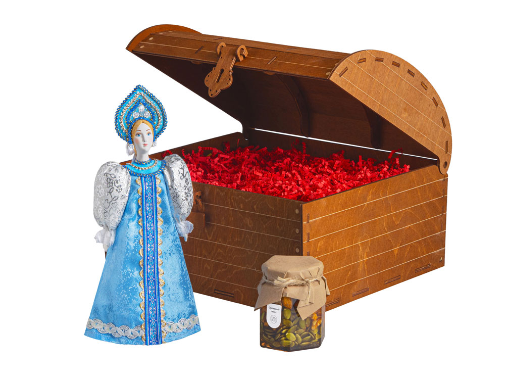 Подарочный набор: кукла фарфоровая, мёд с миксом из орехов с логотипом  | Print Logo