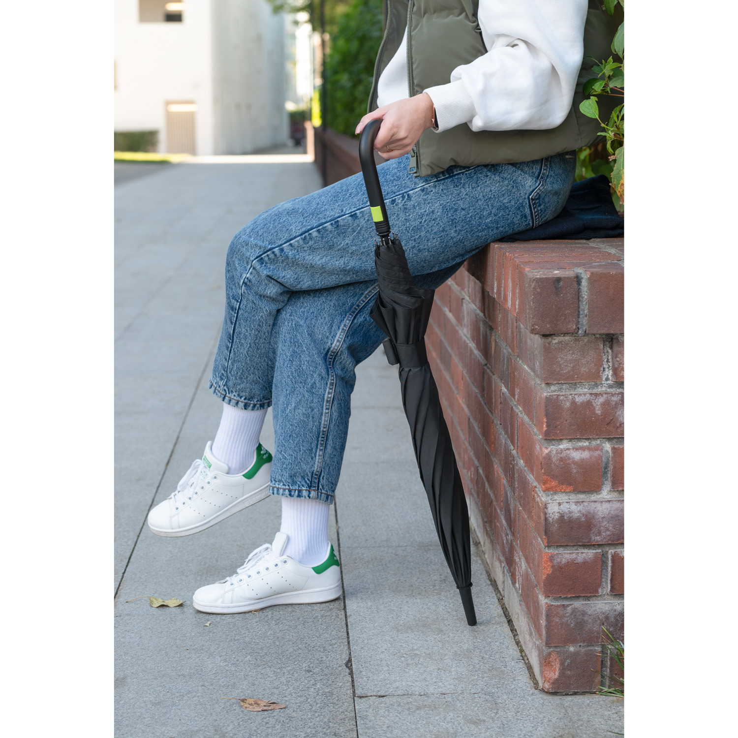 Зонт-трость Квантум (Quantum), черный/салатовый