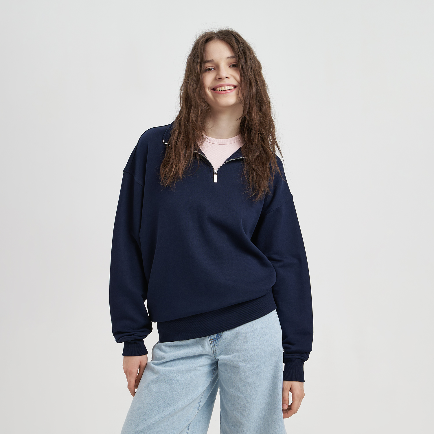 Толстовка на молнии унисекс Флоу (Flow), темно-синяя, размер 3XL/4XL