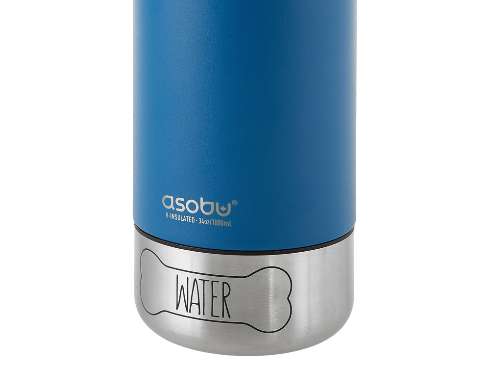 Вакуумный термос Buddy 3-в-1 со съемными мисками для питомцев, 1000 мл, синий с гравировкой