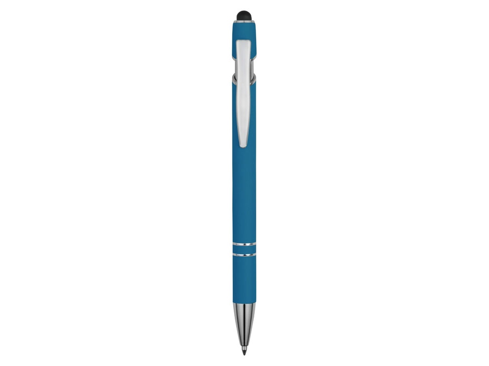 Ручка металлическая soft-touch шариковая со стилусом Sway, синий/серебристый (P)