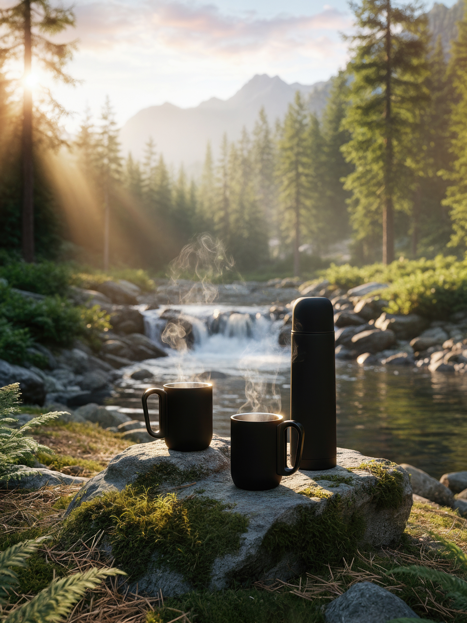 Набор "Гейзер" (термос, 2 кружки), покрытие soft touch, серый