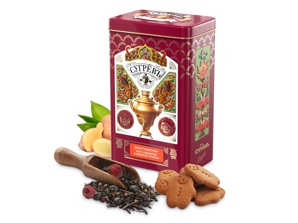 Черный чай и имбирное печенье в подарочной упаковке с логотипом СУГРЕВЪ | Print Logo