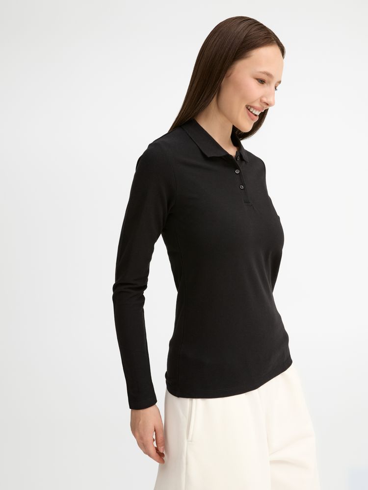 Рубашка поло женская с длинным рукавом Perfect LSL Women черная, размер S