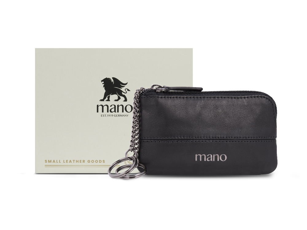Ключница Mano Don Romeo с RFID защитой, натуральная кожа в чёрном цвете, 11,5 х 1 х 6,5 см
