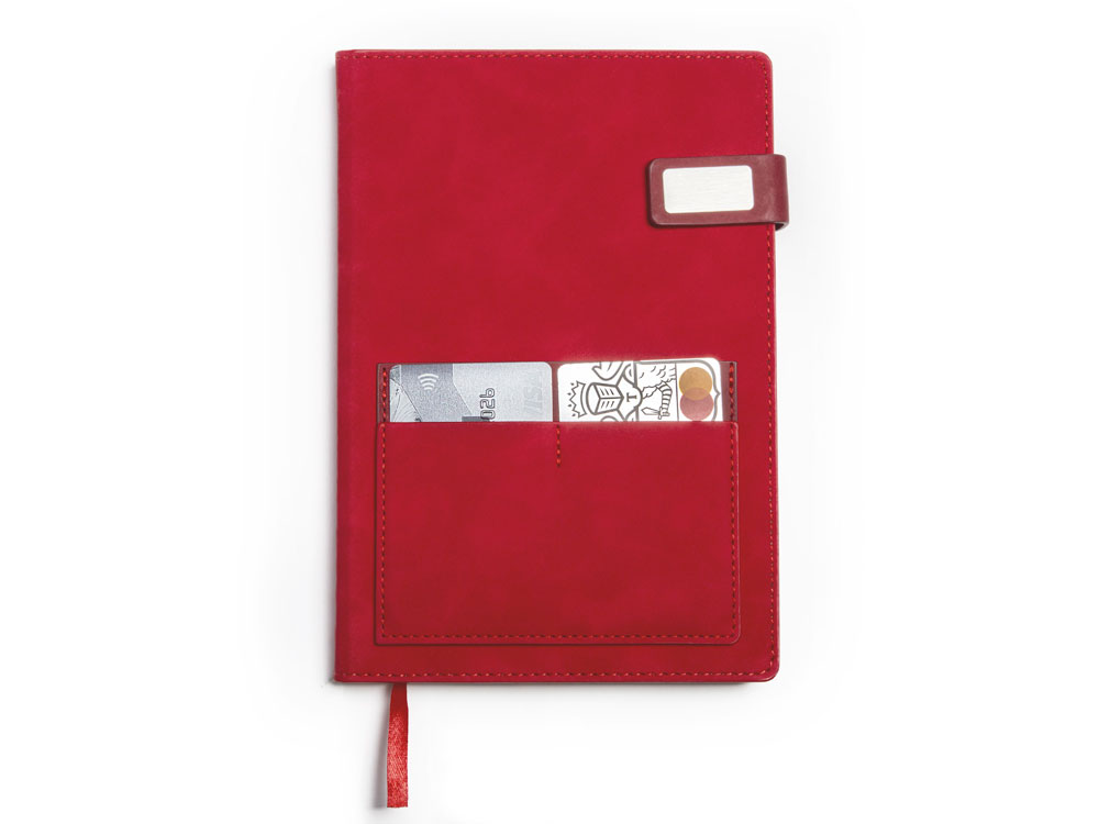 Бизнес блокнот А5 Freya с клапаном и карманом для визиток, твердая обложка, 128 листов, красный и бор