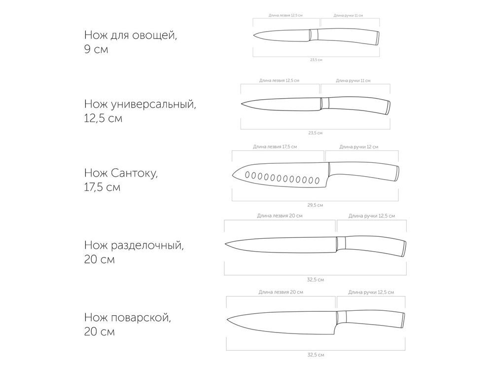 Набор из 5 кухонных ножей и блока для ножей с ножеточкой, NADOBA, серия DANA