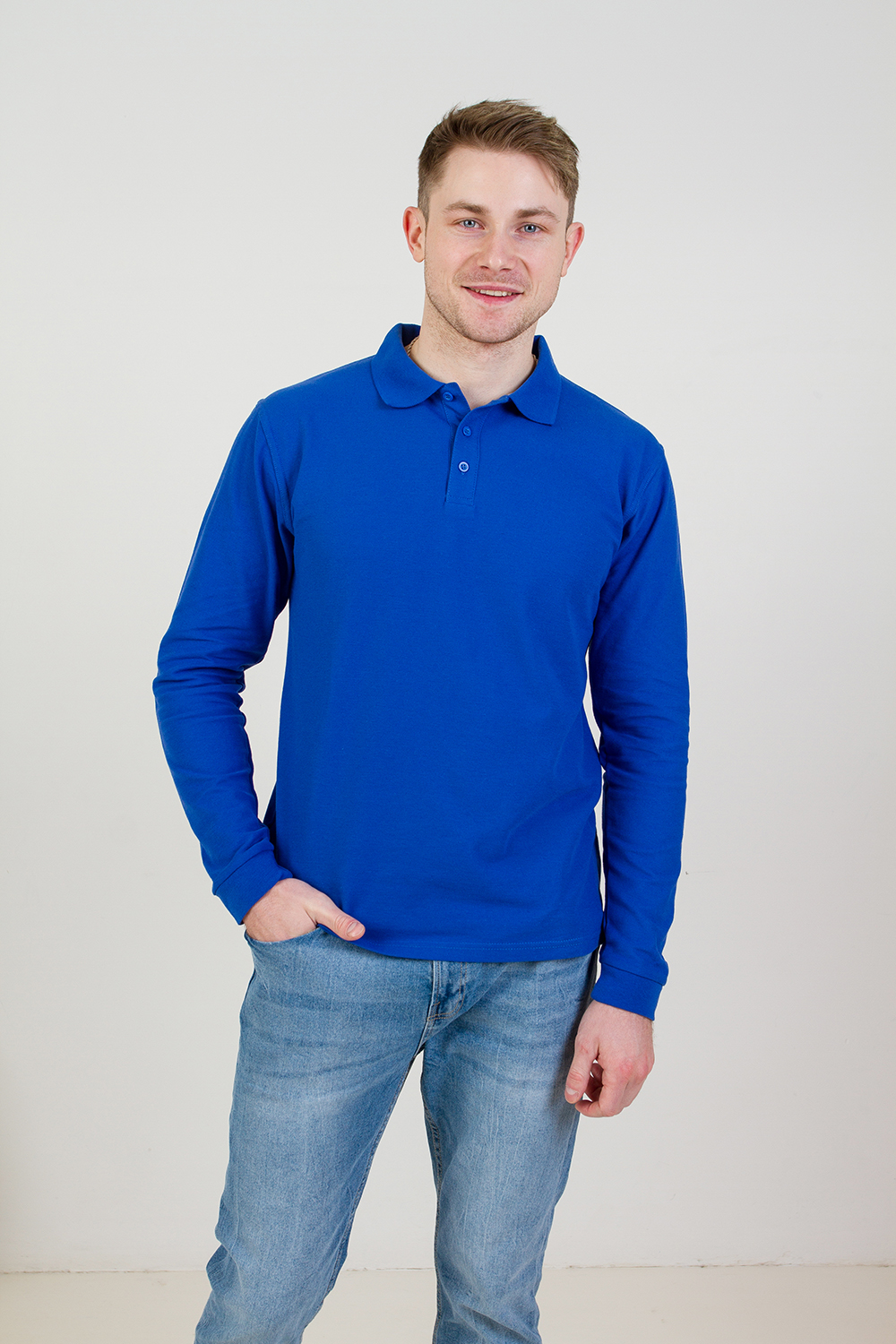 Рубашка поло мужская STAN длинный рукав хлопок/полиэстер 185, 04S, Бордовый (66) (42/XXS)