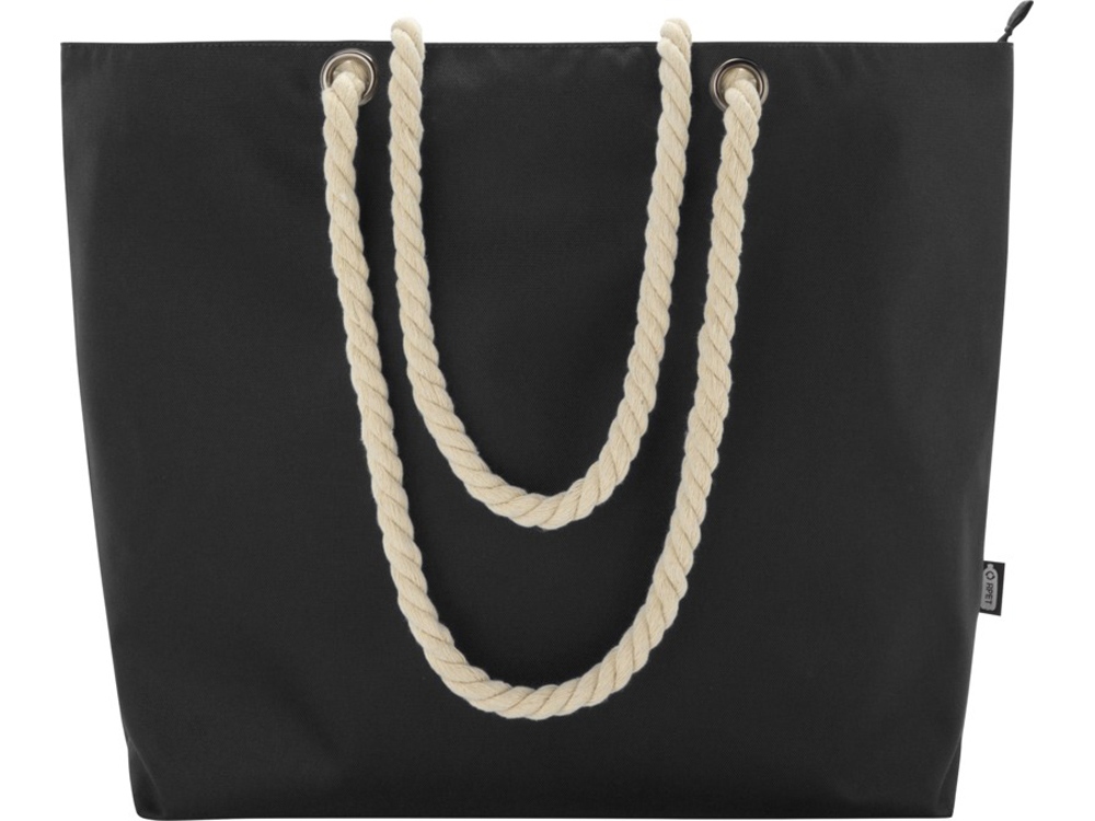 Panama пляжная эко-сумка-холодильник из переработанного материала, с ручками-шнурками 23L, сплошной черный