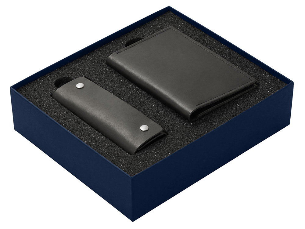 Подарочный набор Long River: обложка для паспорта, ключница (без лого Long River), синяя коробка