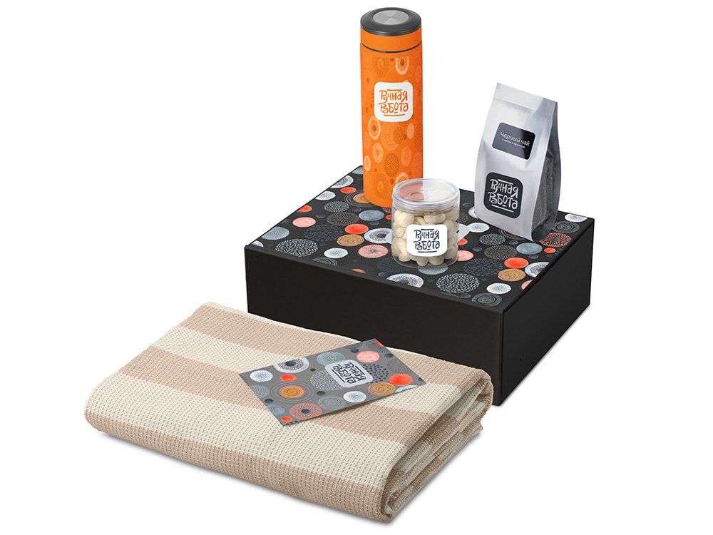 Подарочный набор Re:y. Warm с пледом, термосом и чаем с логотипом  | Print Logo