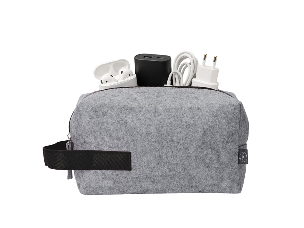 Органайзер для электроники и проводов Felt из RPET-фетра с ручкой с логотипом  | Print Logo