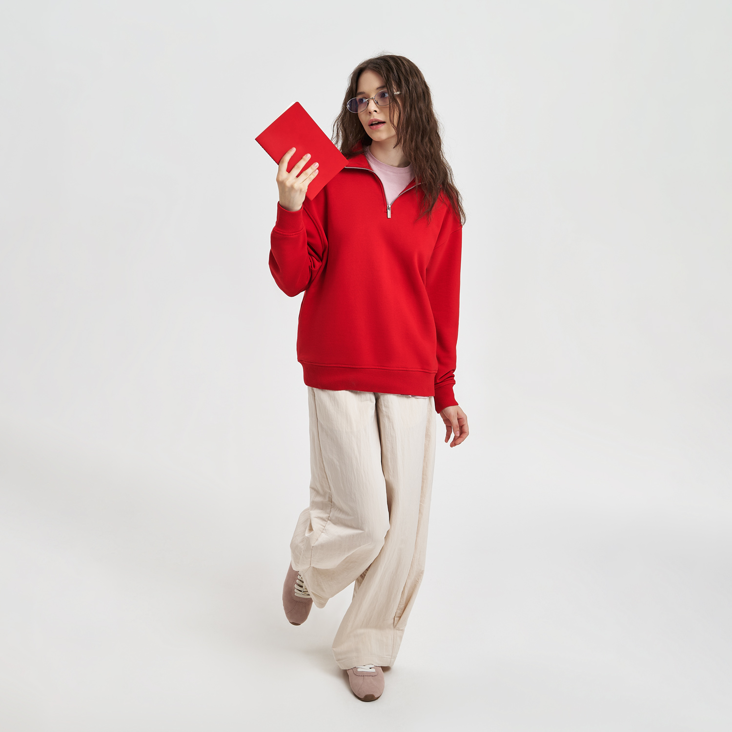 Толстовка на молнии унисекс Флоу (Flow), красная, размер XL/2XL