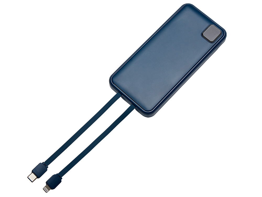 Внешний аккумулятор со встроенными кабелями Фрэйм, 10000мач, темно-синий