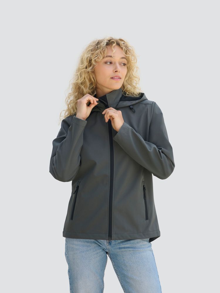 Куртка софтшелл с капюшоном женская Race Women, темно-серая, размер M