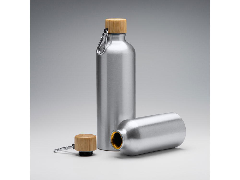 Алюминиевая бутылка BROLY с карабином, 800 мл, серебристый