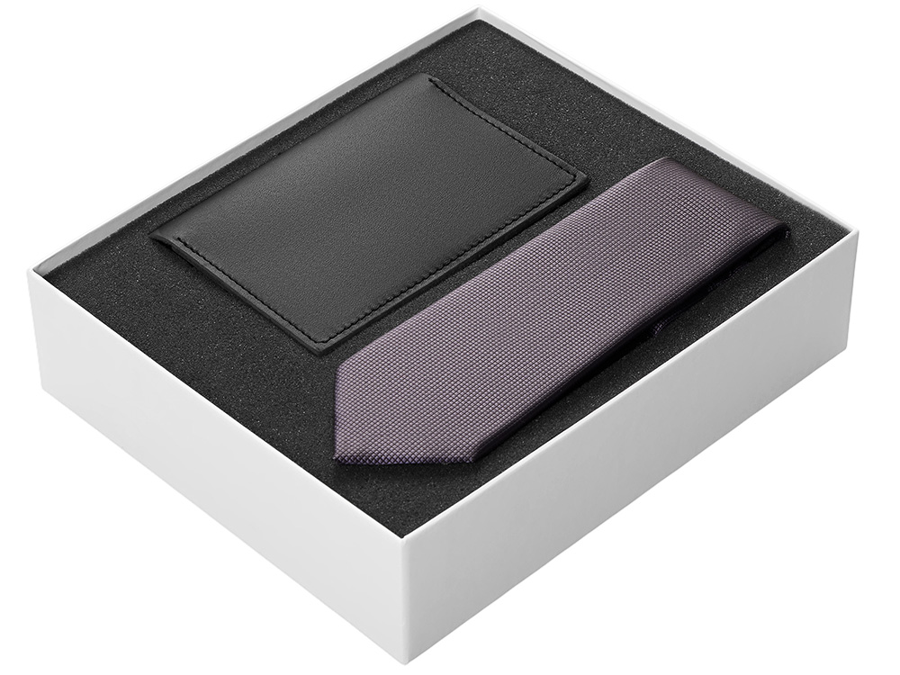 Подарочный набор Long River: обложка для паспорта, галстук (без лого Long River), белая коробка