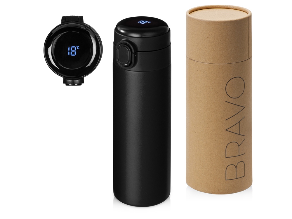 Вакуумная термокружка с индикатором и медной изоляцией Bravo, тубус, 400 мл с логотипом Waterline | Print Logo