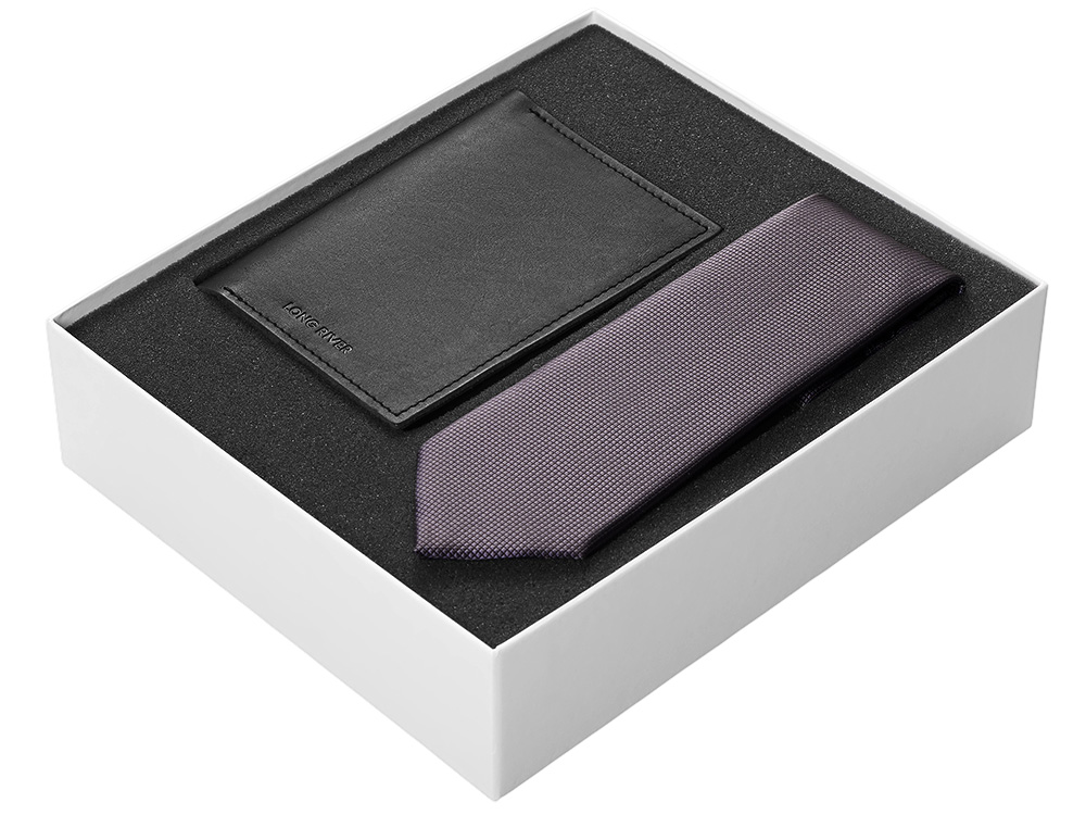 Подарочный набор Long River: обложка для паспорта, галстук, белая коробка