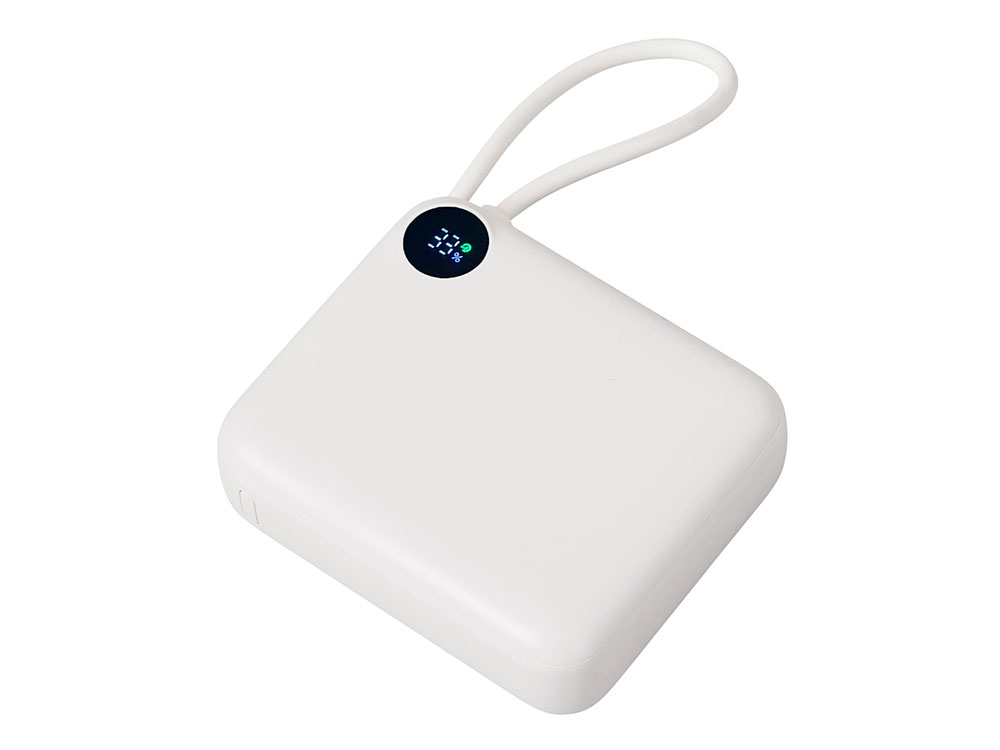 Внешний аккумулятор со встроенным кабелем Liri, QC/PD, 10000 мАч с логотипом Evolt | Print Logo