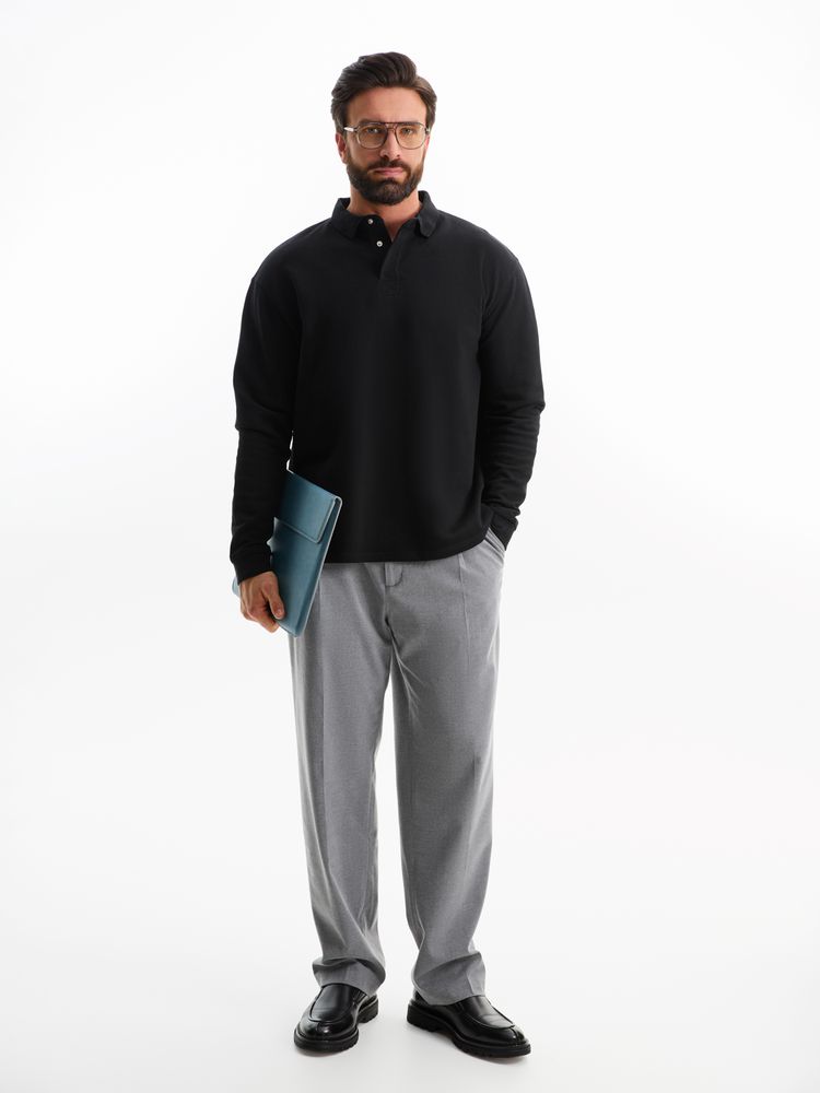 Рубашка поло оверсайз с длинным рукавом Heritage, черная, размер 4XL