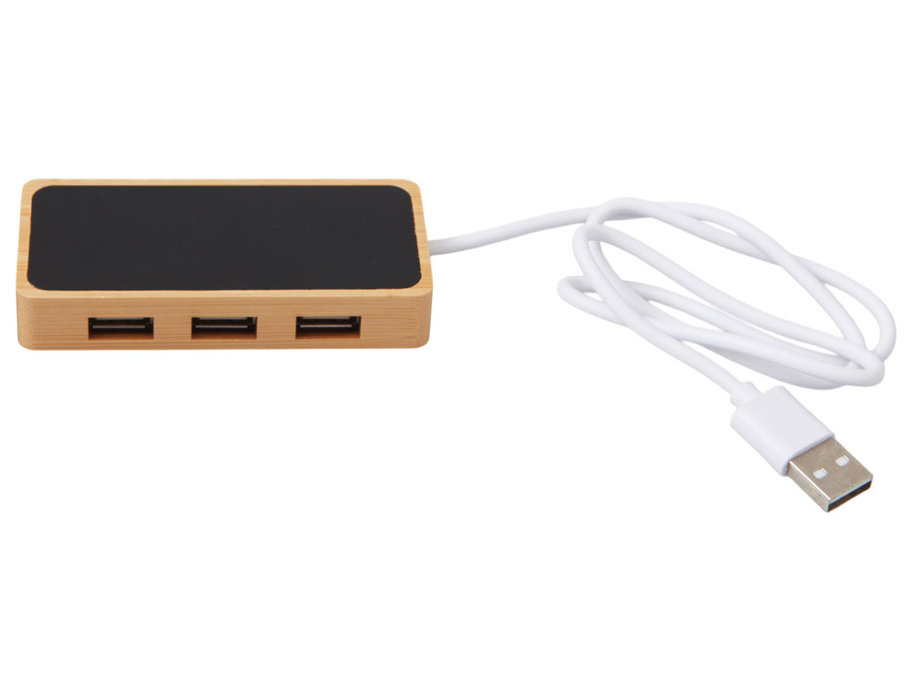 USB хаб с подсветкой лого Reedia S5, 3*USB, 1*Type C, бамбук, черный