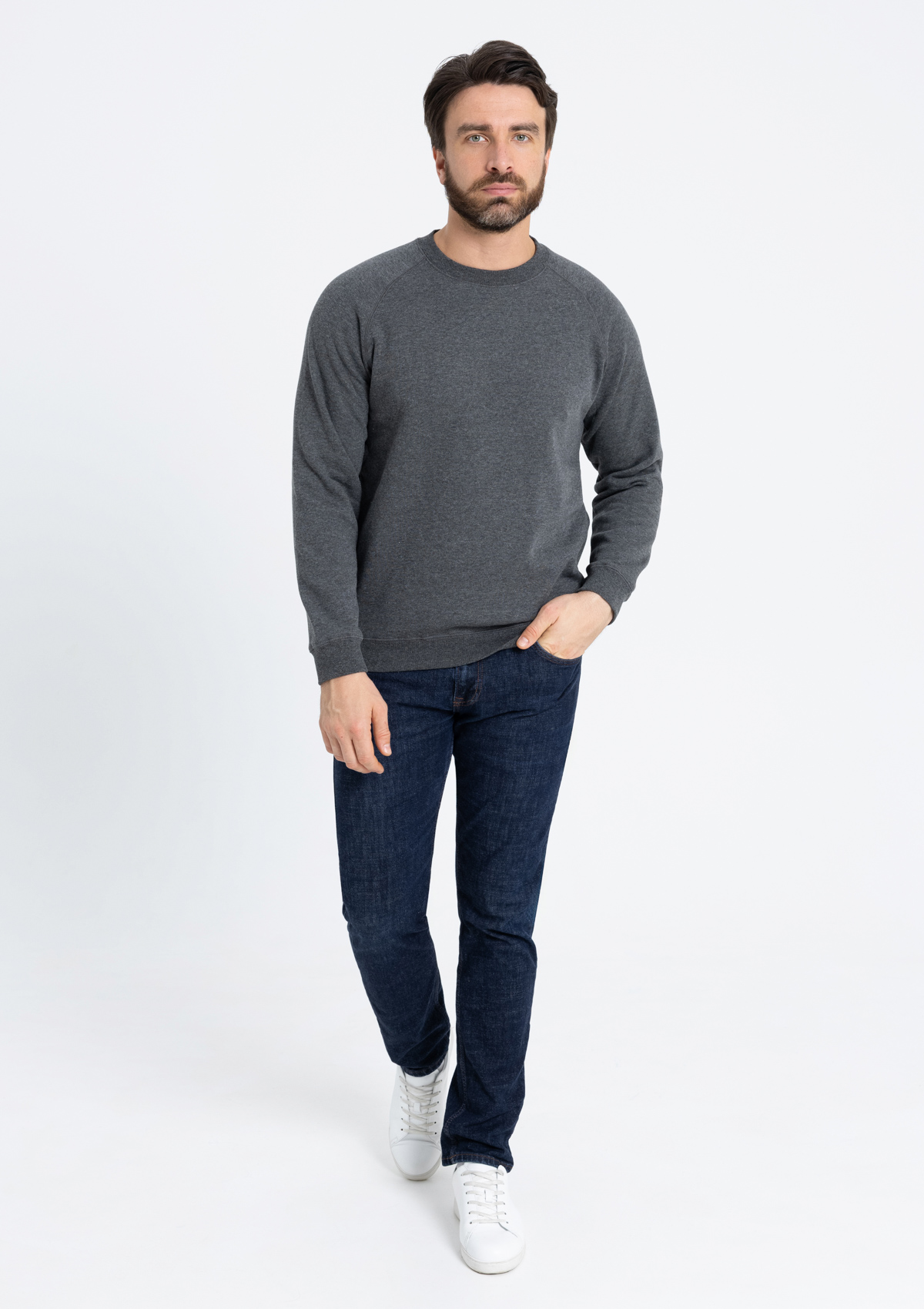 Свитшот унисекс STAN футер с начёсом 260, 53, Тёмный меланж,  (60/1)  (52/XL)