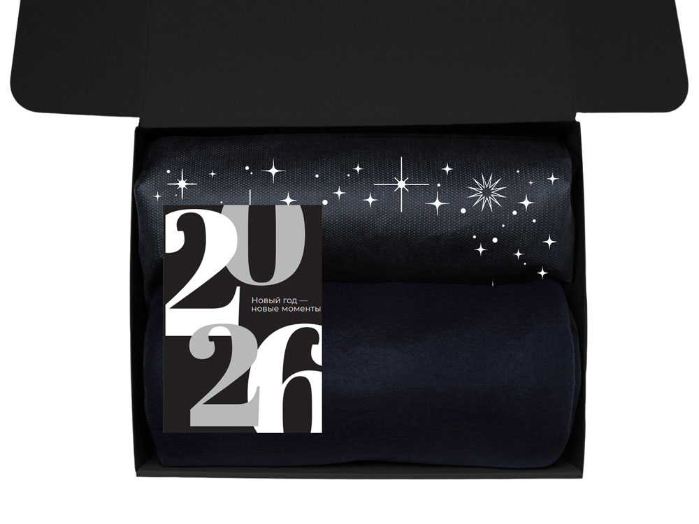 Подарочный набор c пледом, френчпрессом, чаем и медом, черный