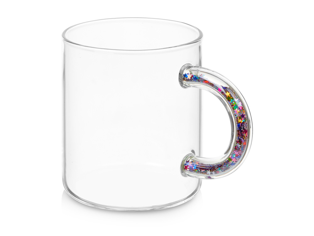 Стеклянная кружка с блестками в ручке Feria с логотипом Eat&Bite Select | Print Logo