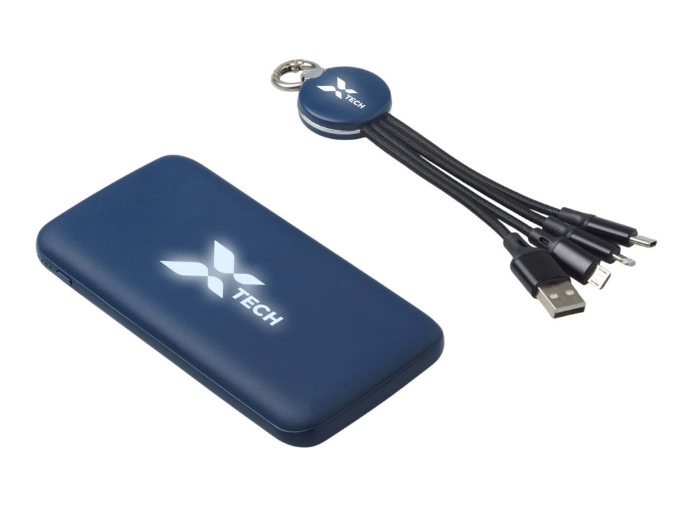 Набор из внешнего аккумулятора и универсального кабеля с подсветкой лого Reserve LED, 10000mAh с логотипом Evolt | Print Logo