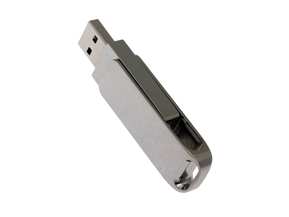 USB 2.0- флешка на 32 Гб поворотный механизм 2 в 1, c дополнительным разъемом Type-C с одноцветным металлическим клипом, серебристый