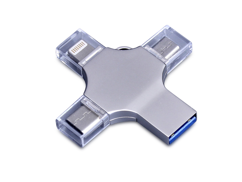USB 3.0-флешка на 128 Гб 4-в-1 с разъемами Micro USB, Type-C и Lightning с логотипом  | Print Logo