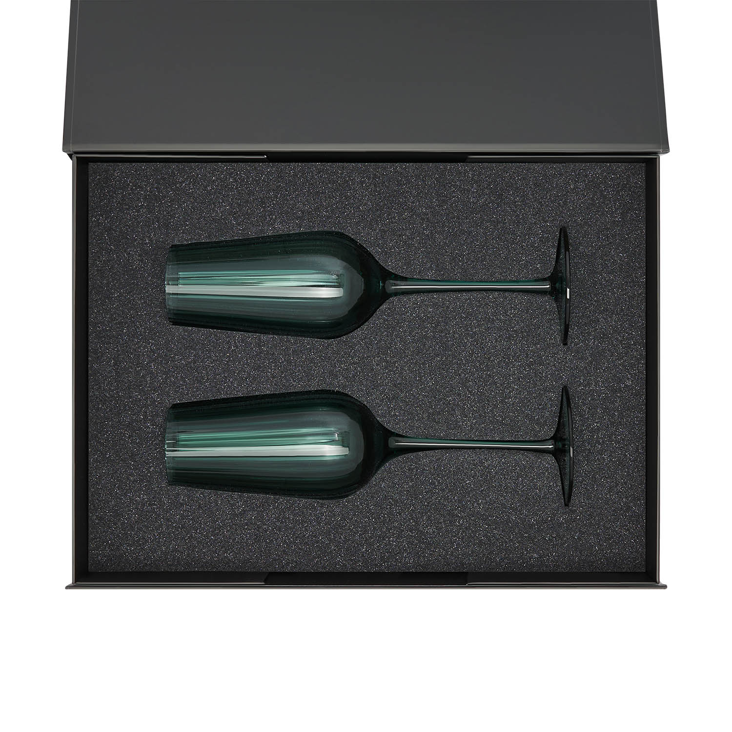 Ложемент под 2 бокала для шампанского (рифленое стекло) в среднюю коробку-трансформер (арт. 695721) — пример нанесения логотипа (Portobello подарочная упаковка) | Print Logo