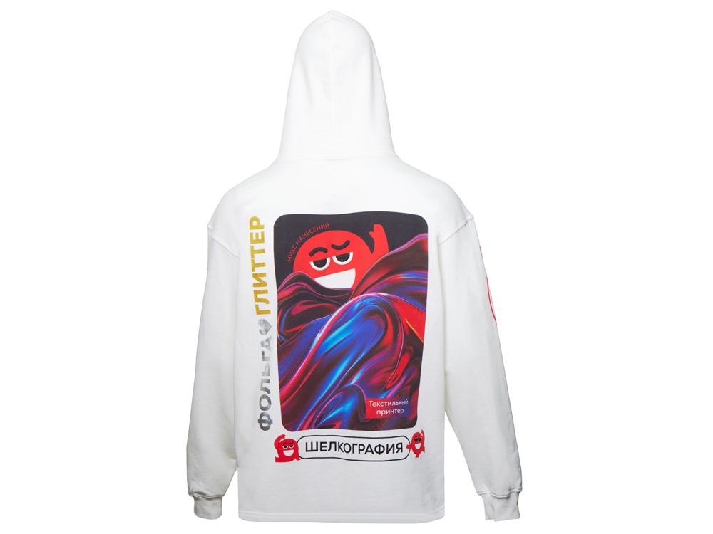 Худи оверсайз Alpha.01 унисекс, молочный, все виды нанесения на текстиле на одной толстовке