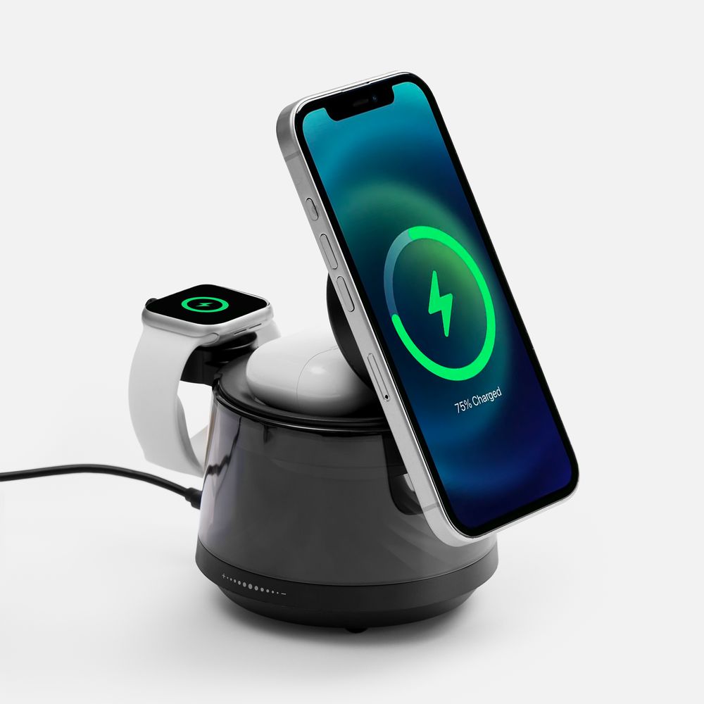 Bluetooth-колонка с подсветкой и беспроводной зарядкой Quantium с логотипом Uniscend | Print Logo