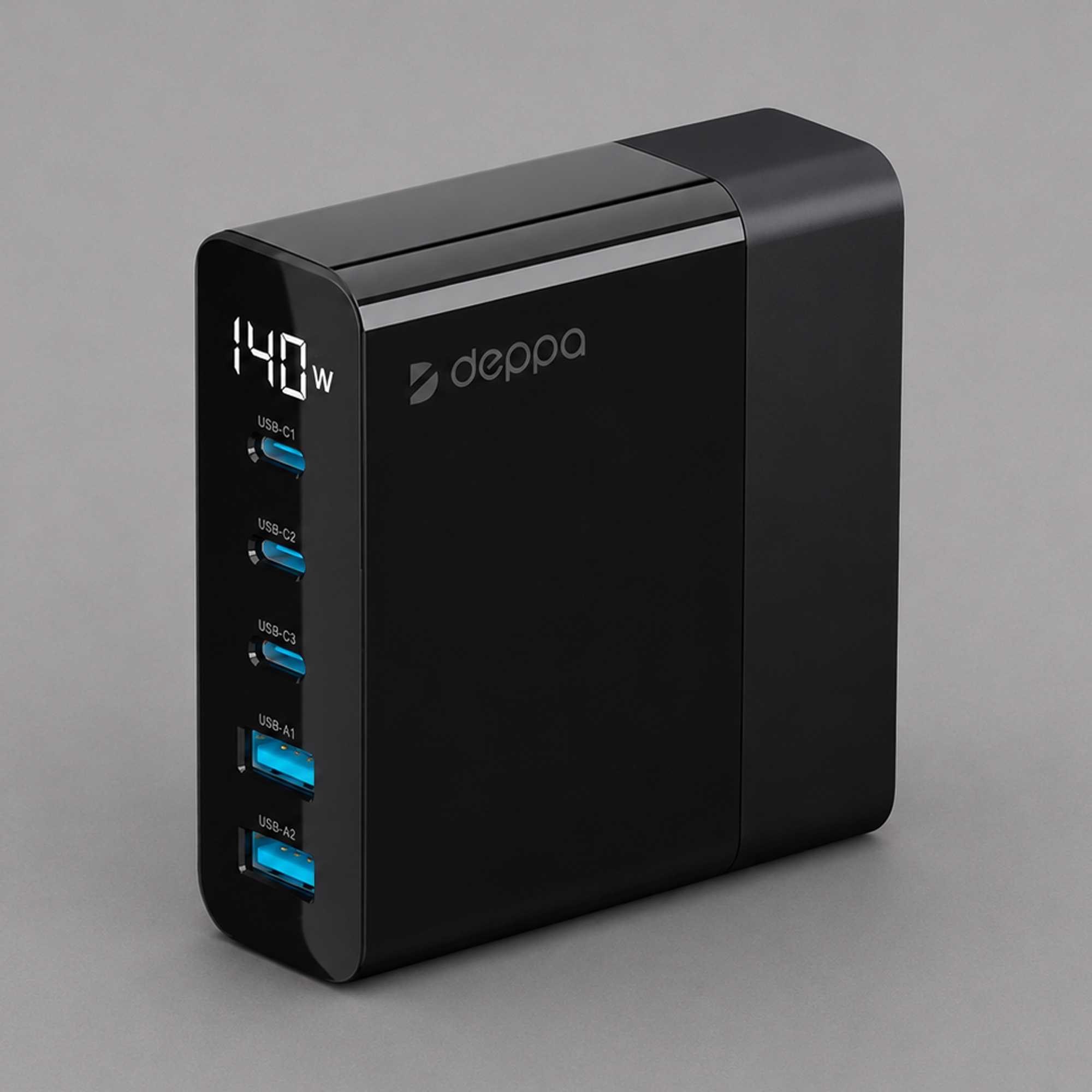 Зарядная станция 3xUSB Type-C, 2xUSB, PD, QC, 140Вт с логотипом Deppa | Print Logo