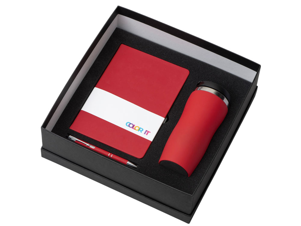 Подарочный набор с блокнотом С3, металлической ручкой и термокружкой, красный