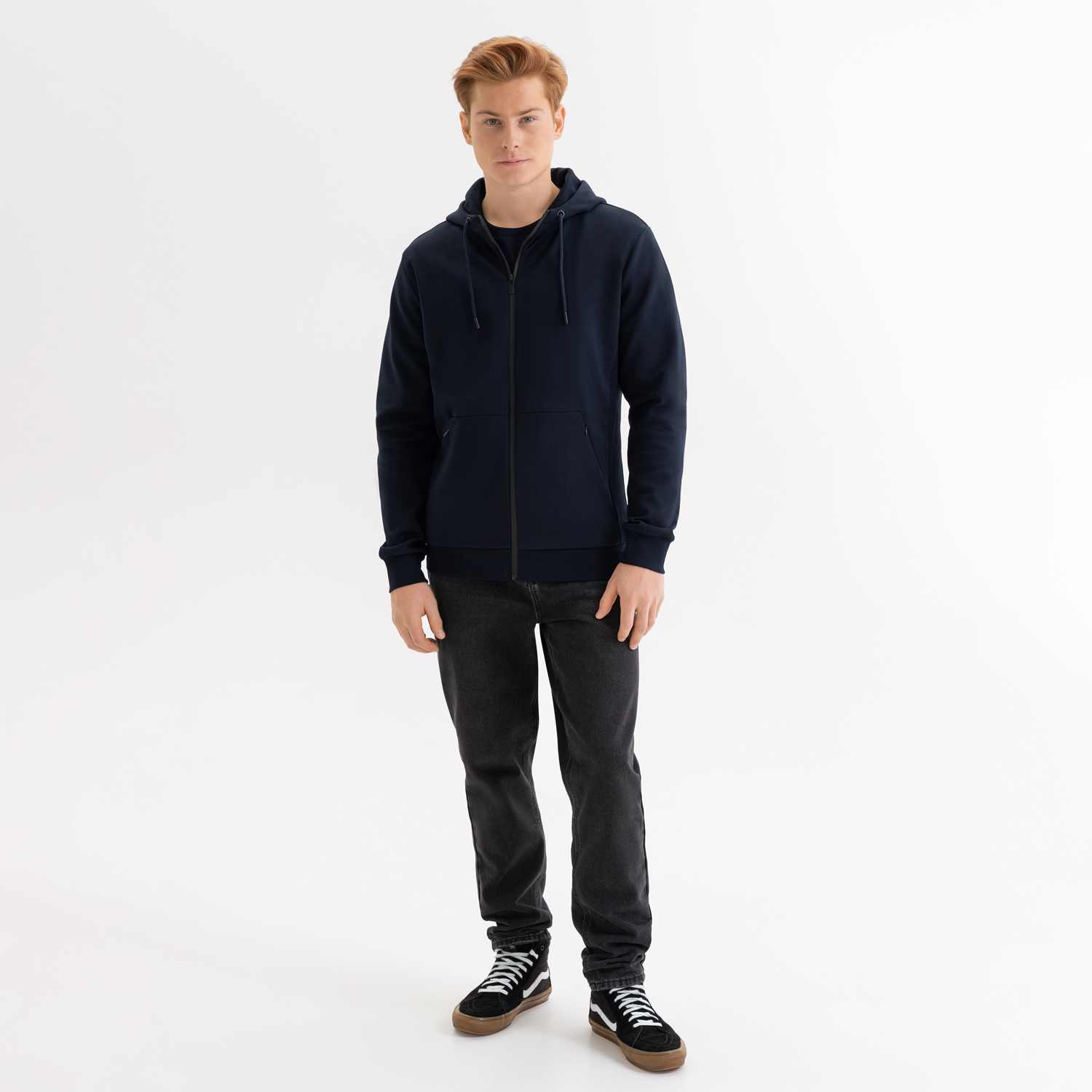 Толстовка на молнии с капюшоном Матео (Mateo) темно-синяя, размер L