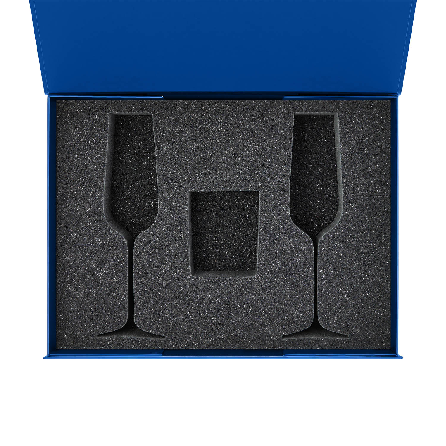 Ложемент под свечу Enigma + 2 бокала для шампанского в среднюю коробку-трансформер (арт. 695721) — пример нанесения логотипа (Portobello подарочная упаковка) | Print Logo