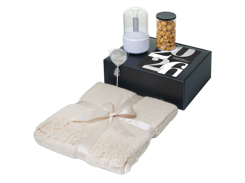 Подарочный набор с пледом, увлажнителем и попкорном, бежевый